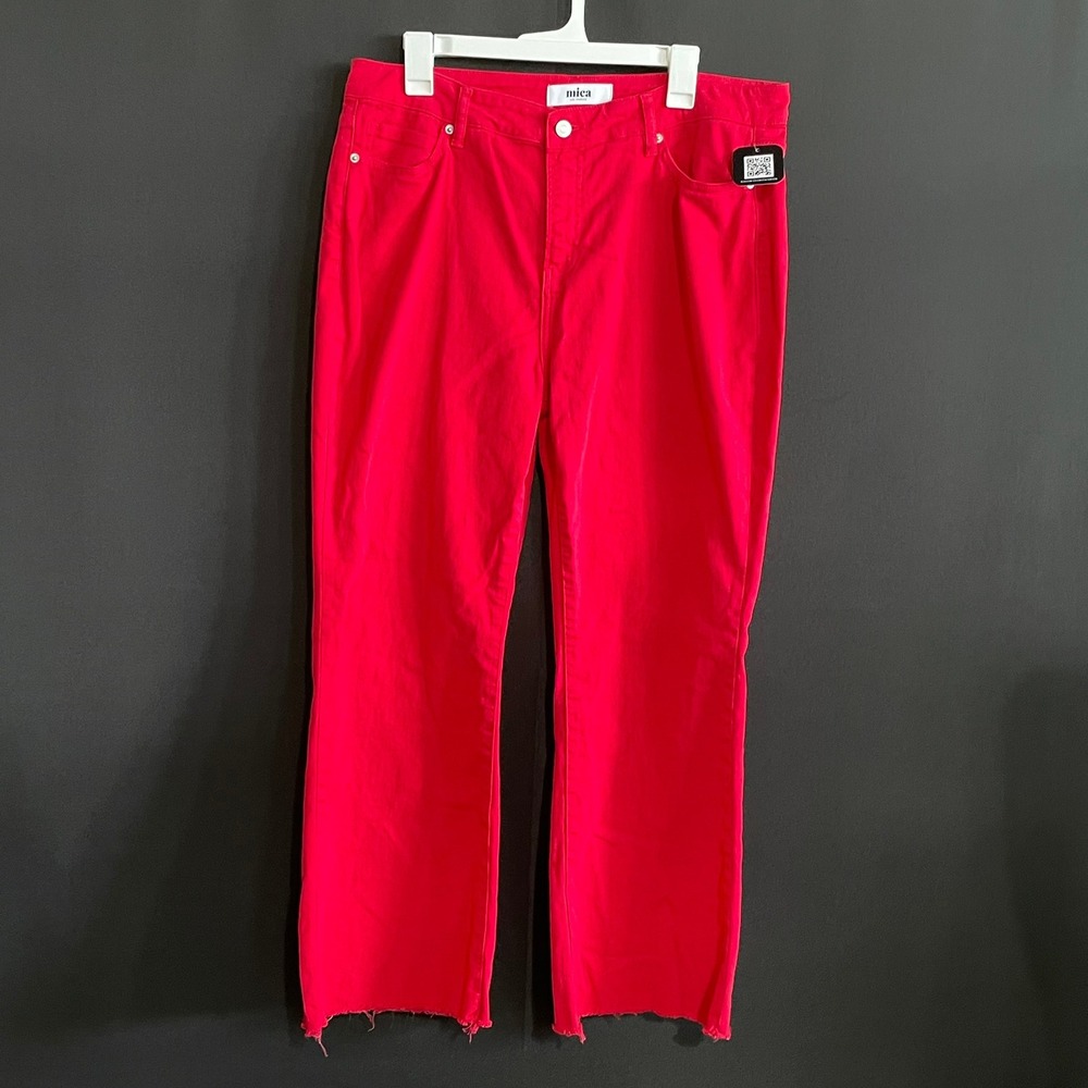 Mica Denim Jeans Womens 32in Waist Red Excellent Raw Hem Straight Leg High Rise